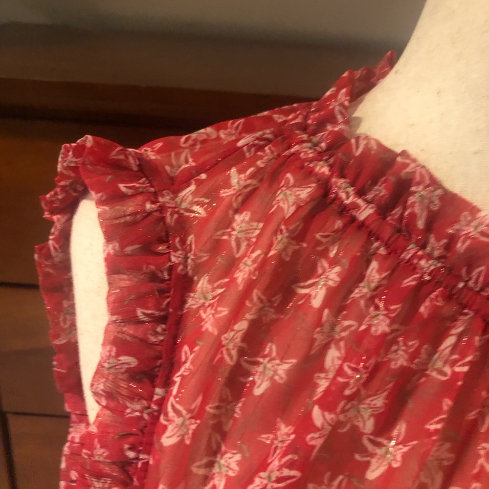 Red Floral Smocked Waist Sleeveless Dress - Picture 4 of 6